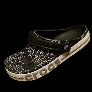 Crocs Bayaband Gray White Patterned Mule Clogs Unisex Men's US 5 Women’s 7